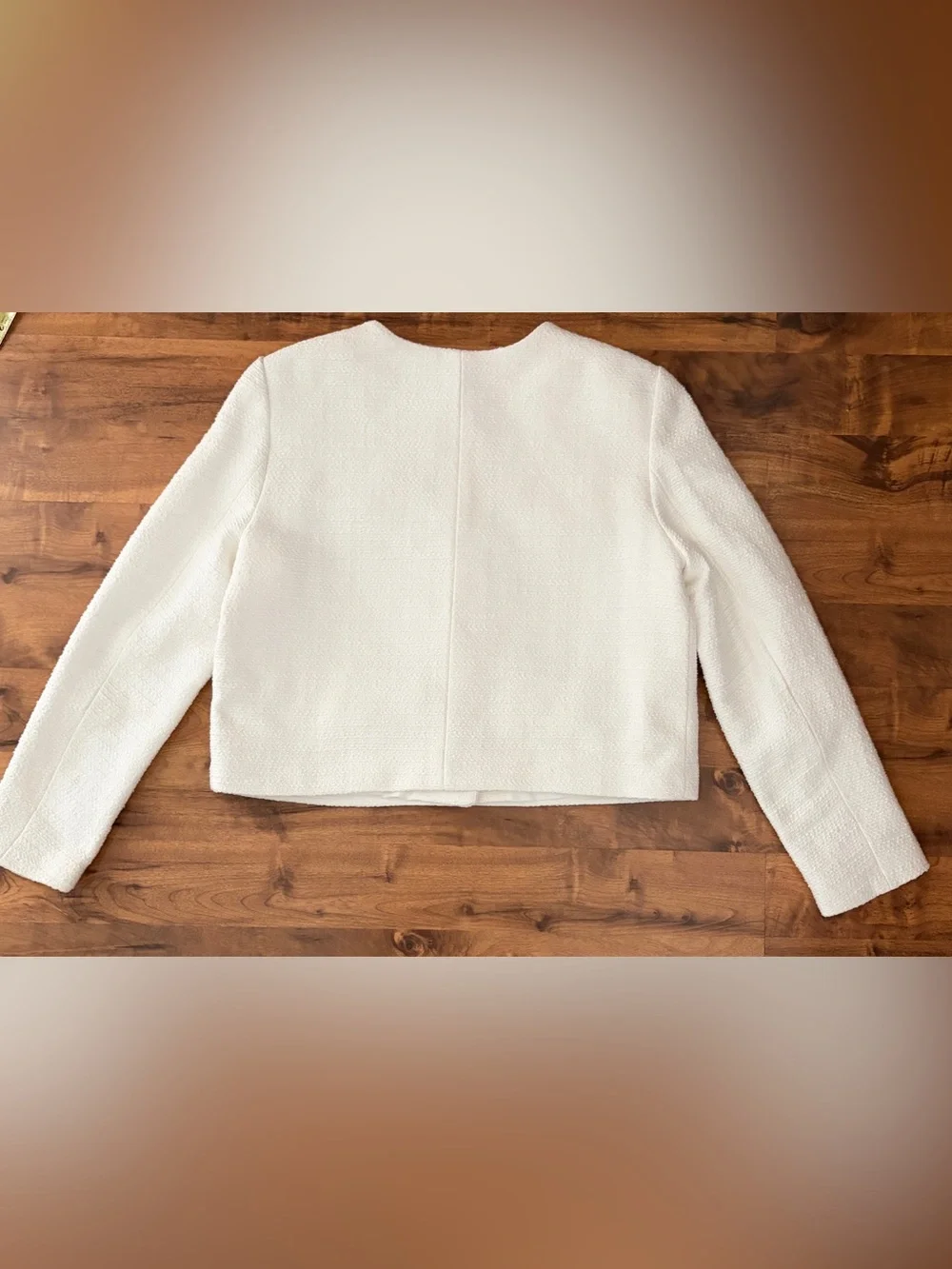 Ann Taylor Ivory White Boucle Button-Front Cropped Blazer Jacket Gold Button NWT